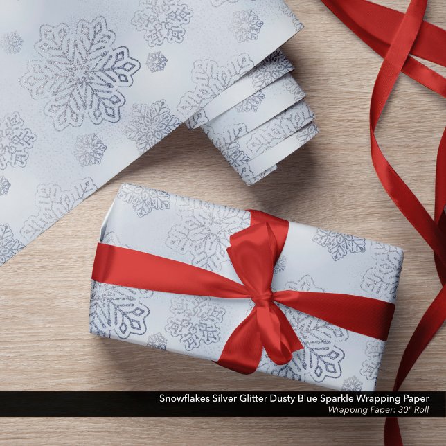 Snowflakes Silver Glitter Dusty Blue Sparkle Wrapping Paper (Snowflakes Wrapping Paper Silver Glitter/Dusty Blue Sparkle )