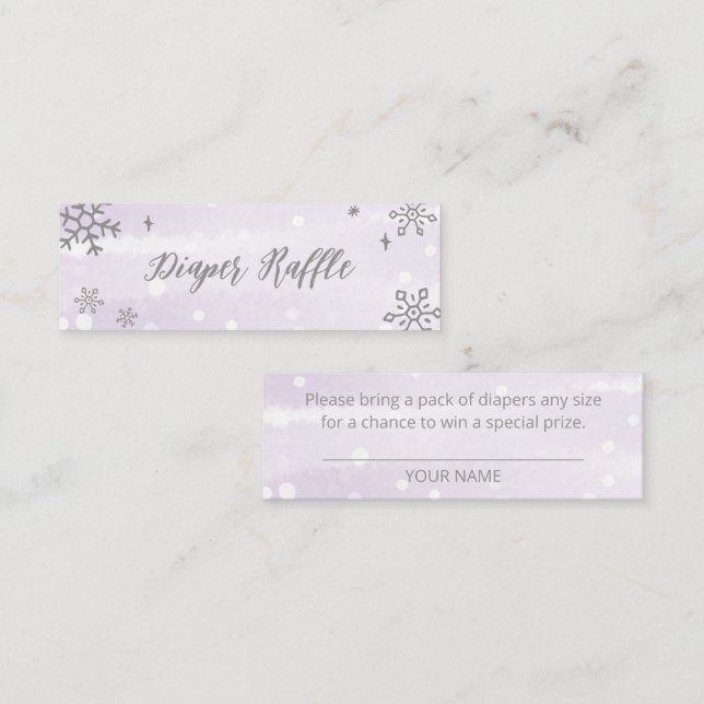 Snowflakes Silver Grey Baby Shower Diaper Raffle Mini Business Card (Front/Back)