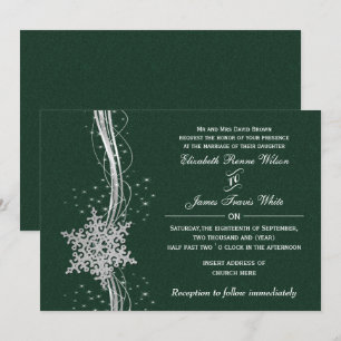 Snowflakes Silver vert invitations de mariage hive