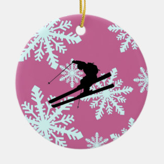 snowflakes skiing ceramic ornament