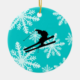 snowflakes skiing ceramic ornament