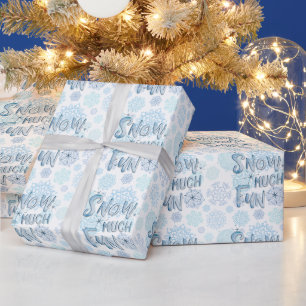 Snowflakes SNOW MUCH FUN Watercolor Retro Winter Wrapping Paper