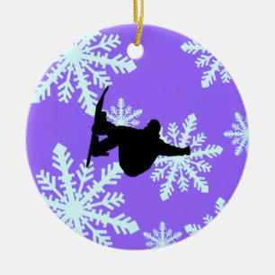 snowflakes snowboarding ceramic ornament