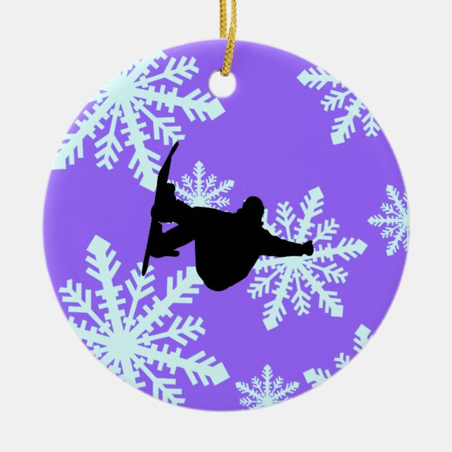 snowflakes snowboarding ceramic ornament (Front)