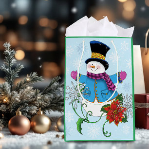 Snowflakes Snowman Poinsettia  Medium Gift Bag