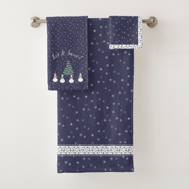 Snowflakes & Snowmen Bath Towel Set (Insitu)