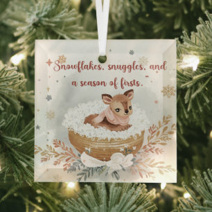  Snowflakes, Snuggles & A Season of Firsts  Glass Ornament