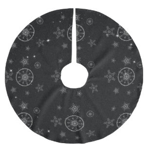Snowflakes Sparkles Glitter Black Christmas Chic Brushed Polyester Tree Skirt