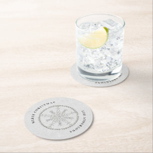 Snowflakes Sparkles Glitter White Christmas Chic Round Paper Coaster