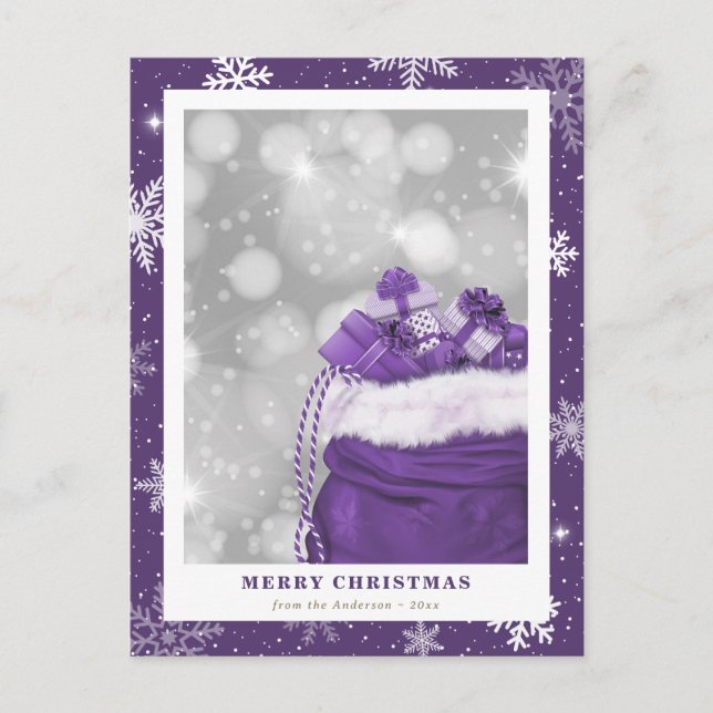 Snowflakes Sparkly Purple Merry Christmas Holiday Postcard (Front)