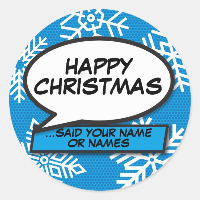 Snowflakes Speech Bubble Fun Retro Comic Book Classic Round Sticker (Front)