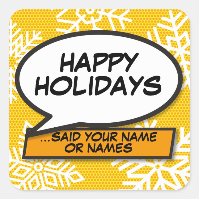 Snowflakes Speech Bubble Fun Retro Comic Book Square Sticker (Front)