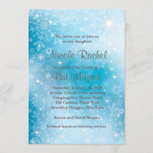 Snowflakes Star of David Invitation Bat mitzvah