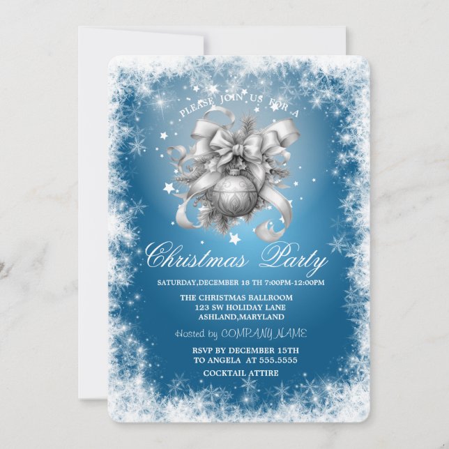 Snowflakes,Stars,Christmas Balls Blue Christmas  Invitation (Front)
