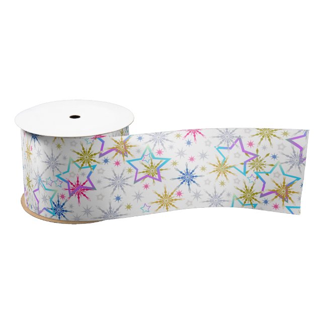 Snowflakes & Stars Christmas Satin Ribbon (Spool)