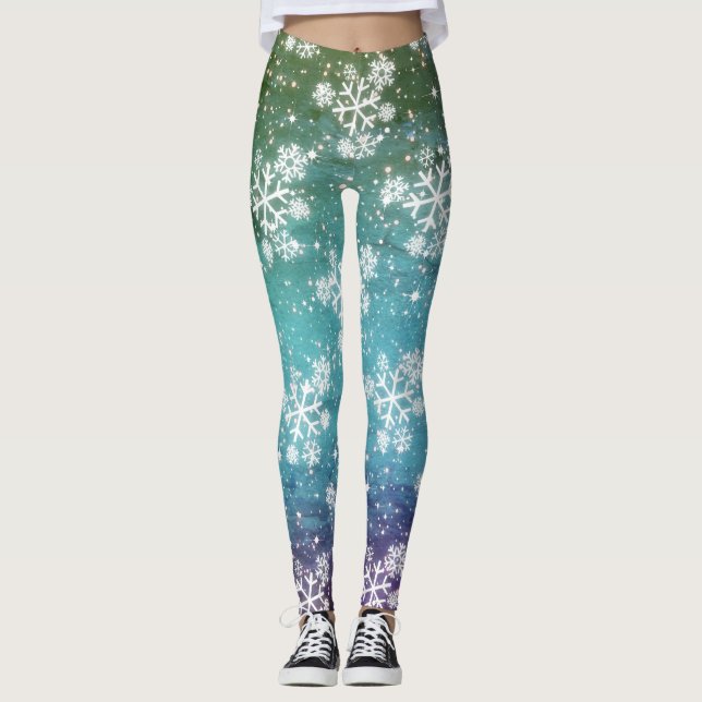 Snowflakes & Stars (editable) Leggings (Front)