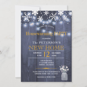 Snowflakes string lights winter housewarming party invitation