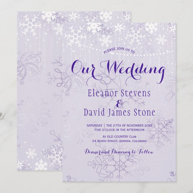 Snowflakes string lights winter wonderland wedding invitation (Front/Back)