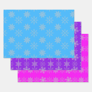Snowflakes sur Bleu, Violet & Pink Feuille Set de 