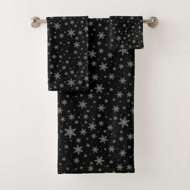 Snowflakes sur le kit de serviettes de bain noir (En situation)