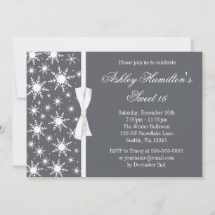 Snowflakes Sweet 16 Winter Wonderland Grey Invitation