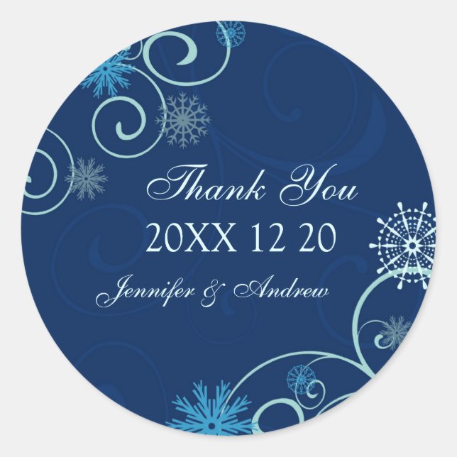 Snowflakes Thank You Winter Wedding Stickers (Front)