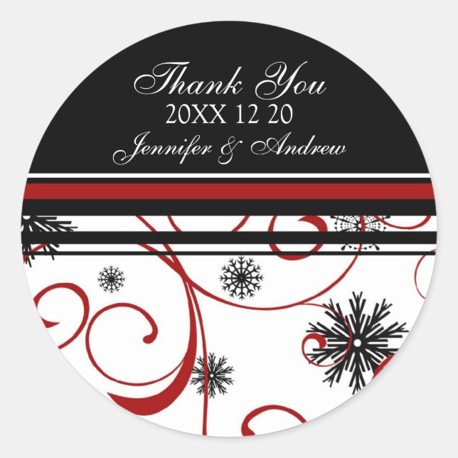 Snowflakes Thank You Winter Wedding Stickers (Front)
