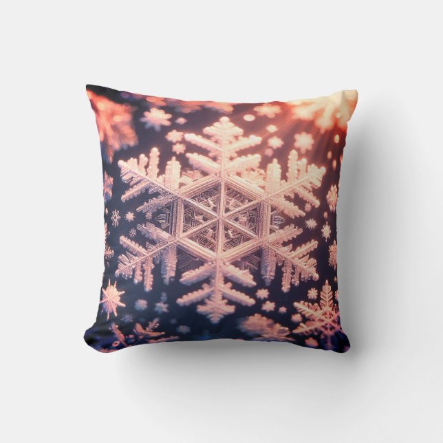 Snowflakes / Thick Crystals / Rays / Sangria Throw Pillow (Front)