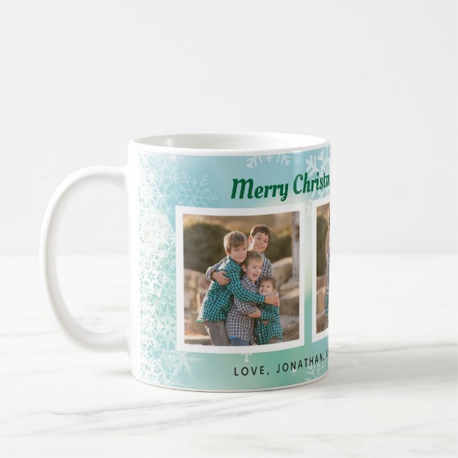Snowflakes | Three Photo Christmas Coffee Mug (Left)