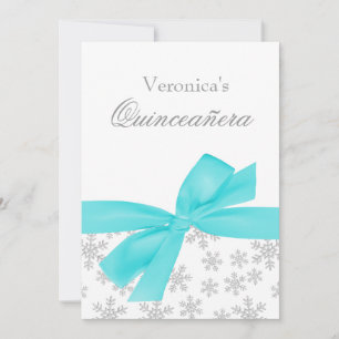Snowflakes Turquoise Bow Quinceanera Invitations