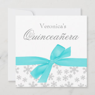 Snowflakes Turquoise Bow Quinceanera Invitations