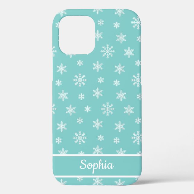 Snowflakes Turquoise pattern personalized name Case-Mate iPhone Case (Back)