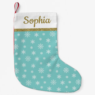Snowflakes Turquoise pattern personalized name Small Christmas Stocking