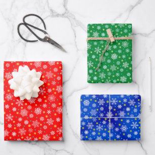 Snowflakes various shapes classic red green blue wrapping paper sheet