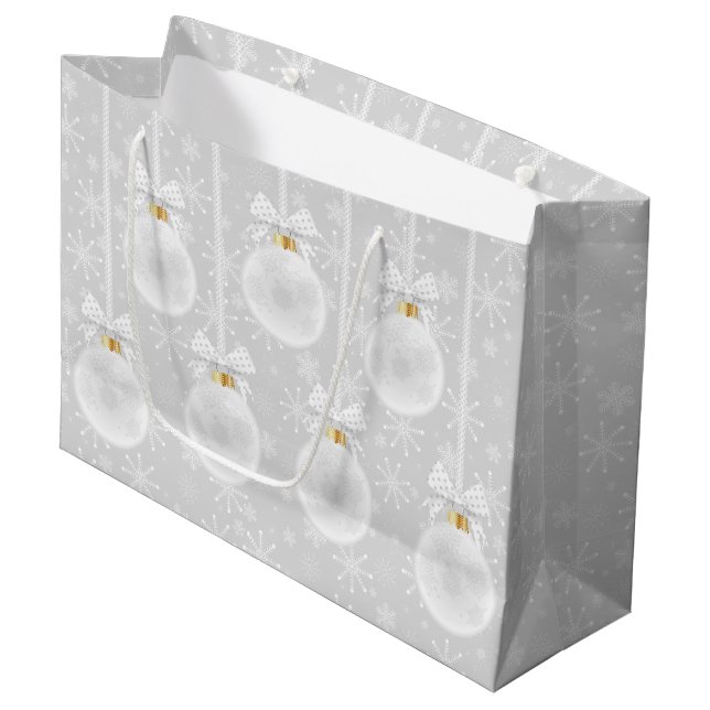 Snowflakes White Ornament Christmas Holiday Large Gift Bag (Front Angled)