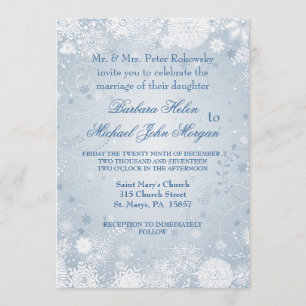 Snowflakes white silver blue Wedding Invitation