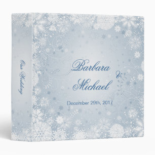 Snowflakes white silver blue Winter Wedding Binder