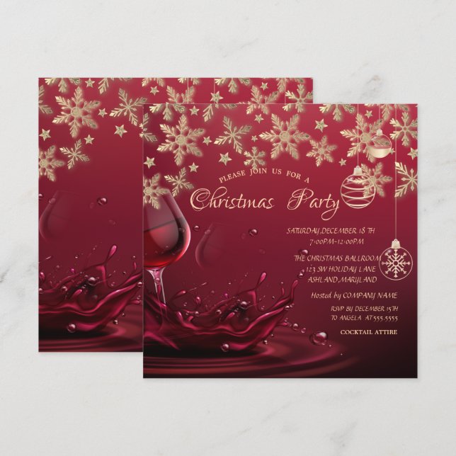 Snowflakes,Wine Glass,Balls Corporate Christmas   Invitation (Front/Back)