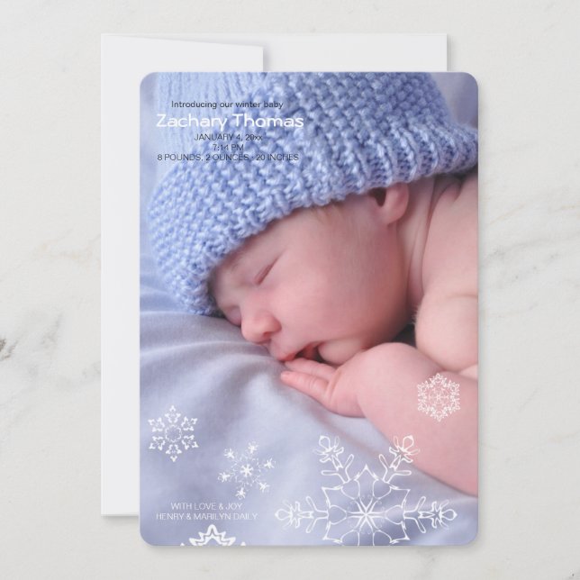 Snowflakes Winter Baby Photo Faire-part de naissan (Devant)