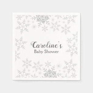 Snowflakes Winter Baby Shower Grey Silver Glitter Napkin