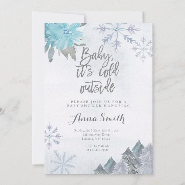 Snowflakes Winter Baby Shower Invitation (Front)