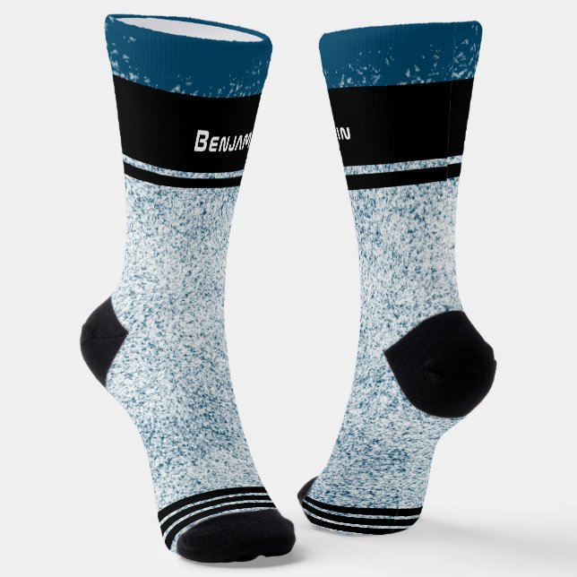 Snowflakes Winter Blue Sporty Name Socks (Angled)