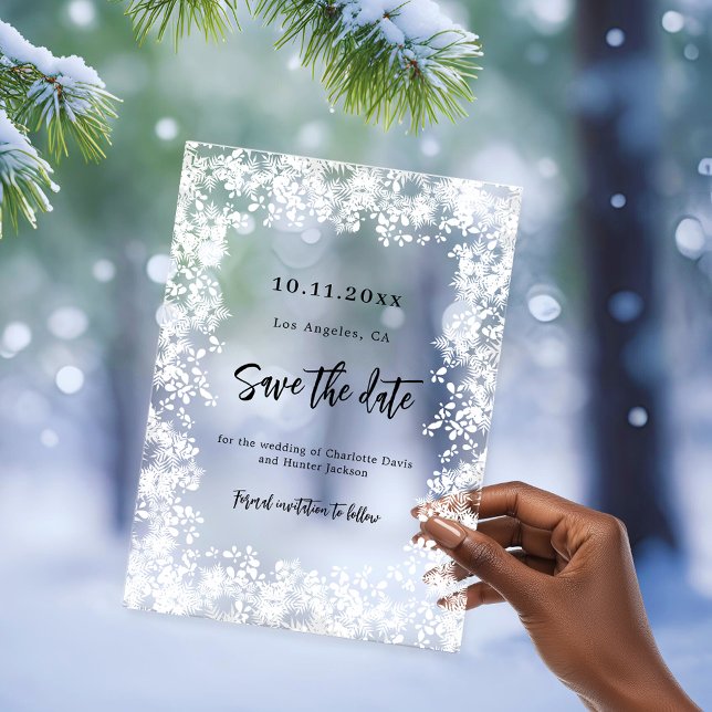 Snowflakes winter clear wedding Save the Date card Acrylic Invitations (Creator Uploaded)