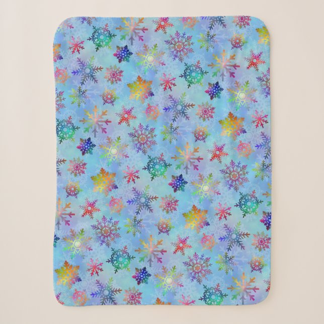 Snowflakes Winter Colourful Pretty Tiedye Pattern Sherpa Blanket (Front)
