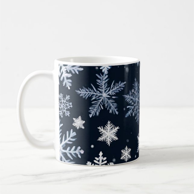 Snowflakes Winter Design Blue Cold Cute Coffee Mug (Left)