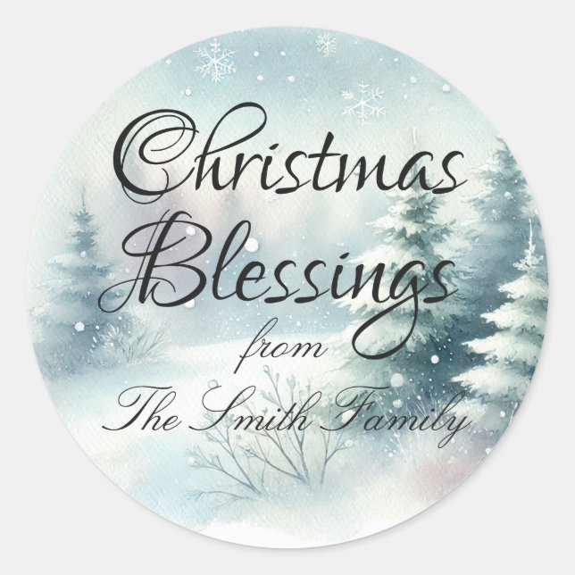 Snowflakes Winter Evergreens Christmas Classic Round Sticker (Front)