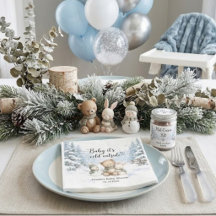 Snowflakes Winter Forest Teddy Bear Baby Shower