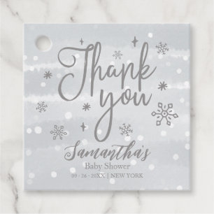 Snowflakes Winter Grey Baby Shower Thank You Favour Tags