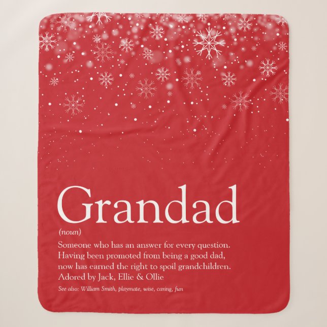 Snowflakes Winter Holiday Grandpa Grandad Papa Sherpa Blanket (Front)