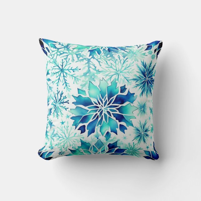 Snowflakes Winter magic watercolor pattern  Throw Pillow (Front)